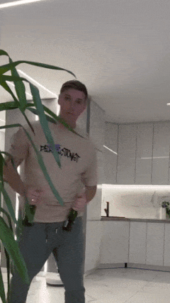 Father with beer and mother with child