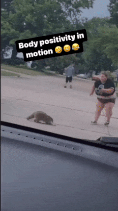 Raccoon and fat woman