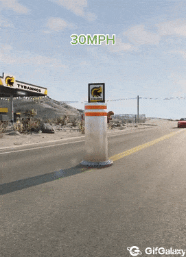 Speed of hitting pillar with car