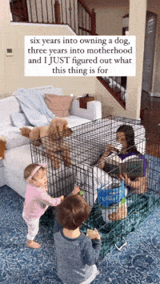 Caged mother and boring children