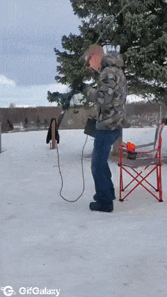 Pulls sled with fishing rod