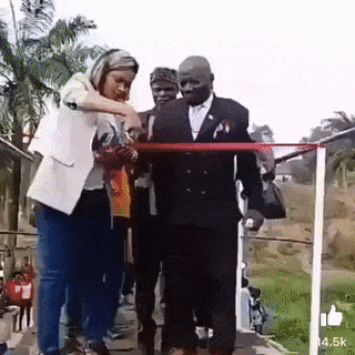 Opening bridge and cutting red ribbon