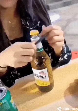 Opening beer with hair