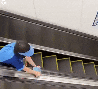 Smart cleaning lady escalator