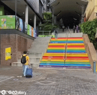 Colorful stairs and a guy