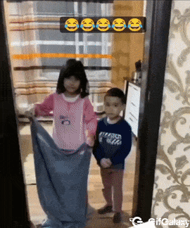 Sister shows trick with brother