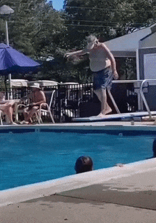 Jump from board into the pool