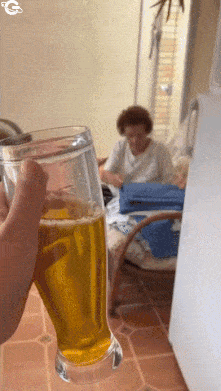Glass of beer and prank with grandma