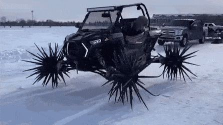 Special winter vehicle with spikes
