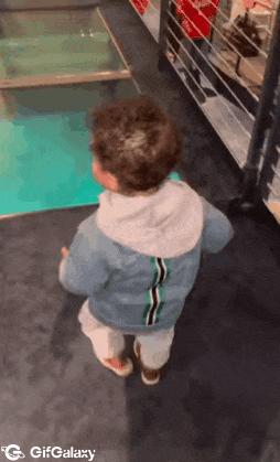 Boy and transparent floor
