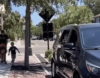 Throwing trash out of car and father