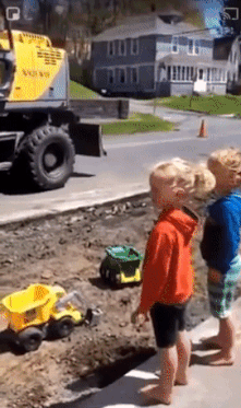 Excavators and children