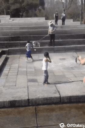 Kid and fountain