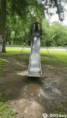 Boy slide and mud