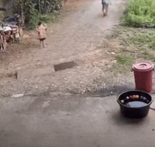 Child spins on swing