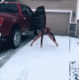Girl in high heels on snow