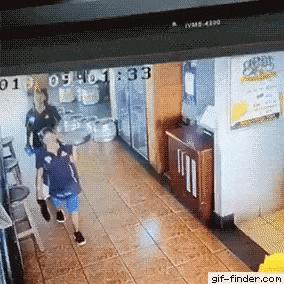 Waiter falls with beer