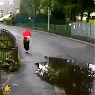 Man and puddle on street