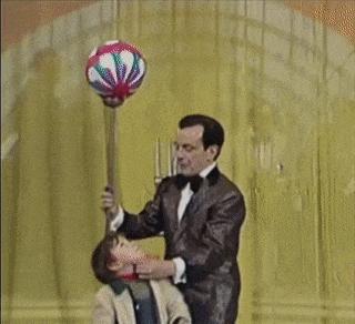 Crazy magician and boy