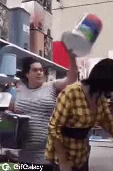 Prank with bucket on head